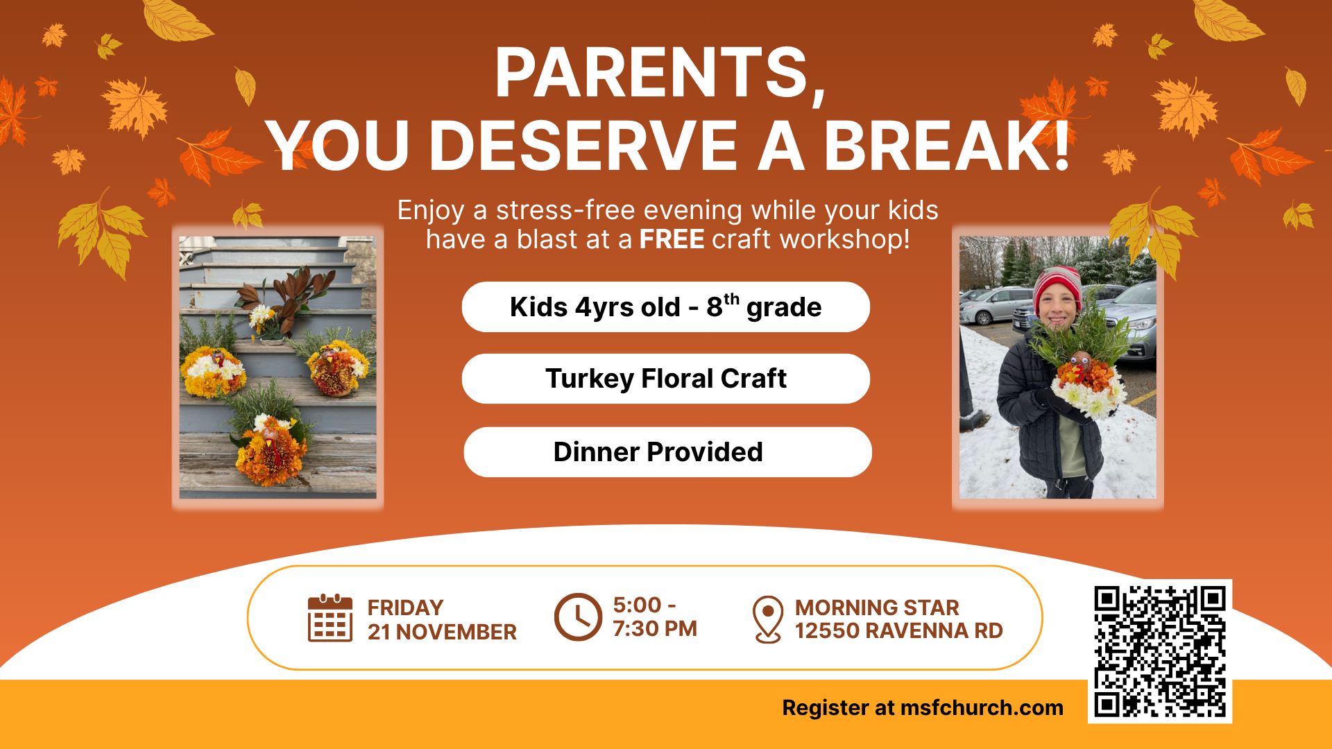 Enjoy a stress-free evening while your kids have a blast at a craft workshop!